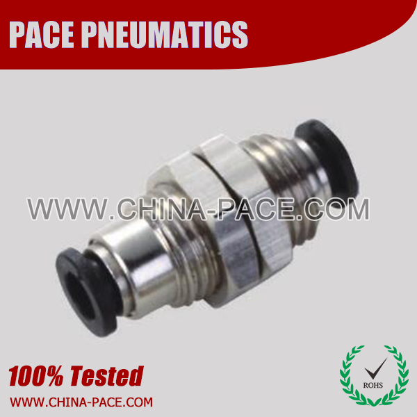 Compact Union Bulkhead Straight One Touch Fittings,Compact One Touch Fitting, Miniature Pneumatic Fittings, Air Fittings, one touch tube fittings, Pneumatic Fitting, Nickel Plated Brass Push in Fittings